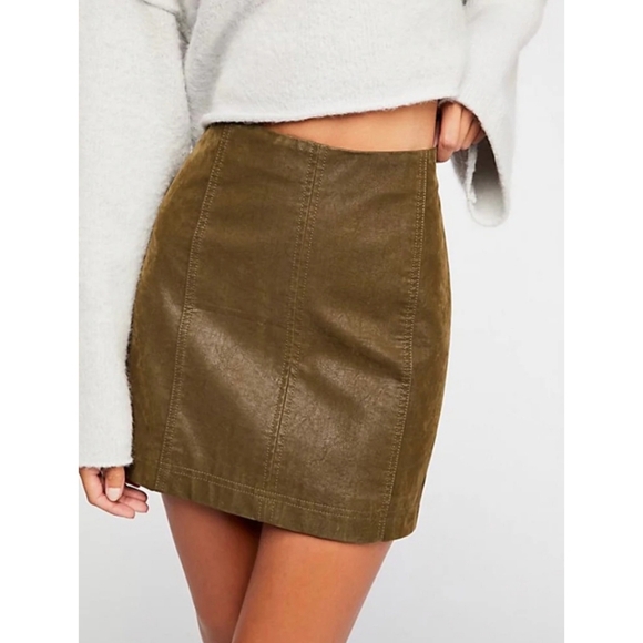 Free People Dresses & Skirts - Free People Modern Femme Vegan Leather Mini Skirt – Size 12 – Olive Green